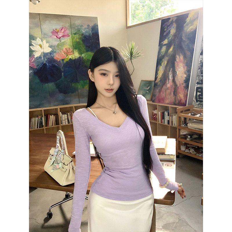 Moses Queen Moses Queen สาวร้อนเล็กน้อยโปร่งใสเสื้อแขนยาวเสื้อยืดฤดูใบไม้ผลิฤดูใบไม้ร่วง Pure Desire