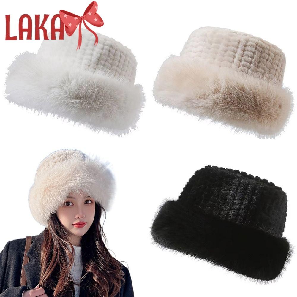 LAKA Fur Hat, Solid Color Faux Fur Bucket Hats, Casual Windproof Beanies Men