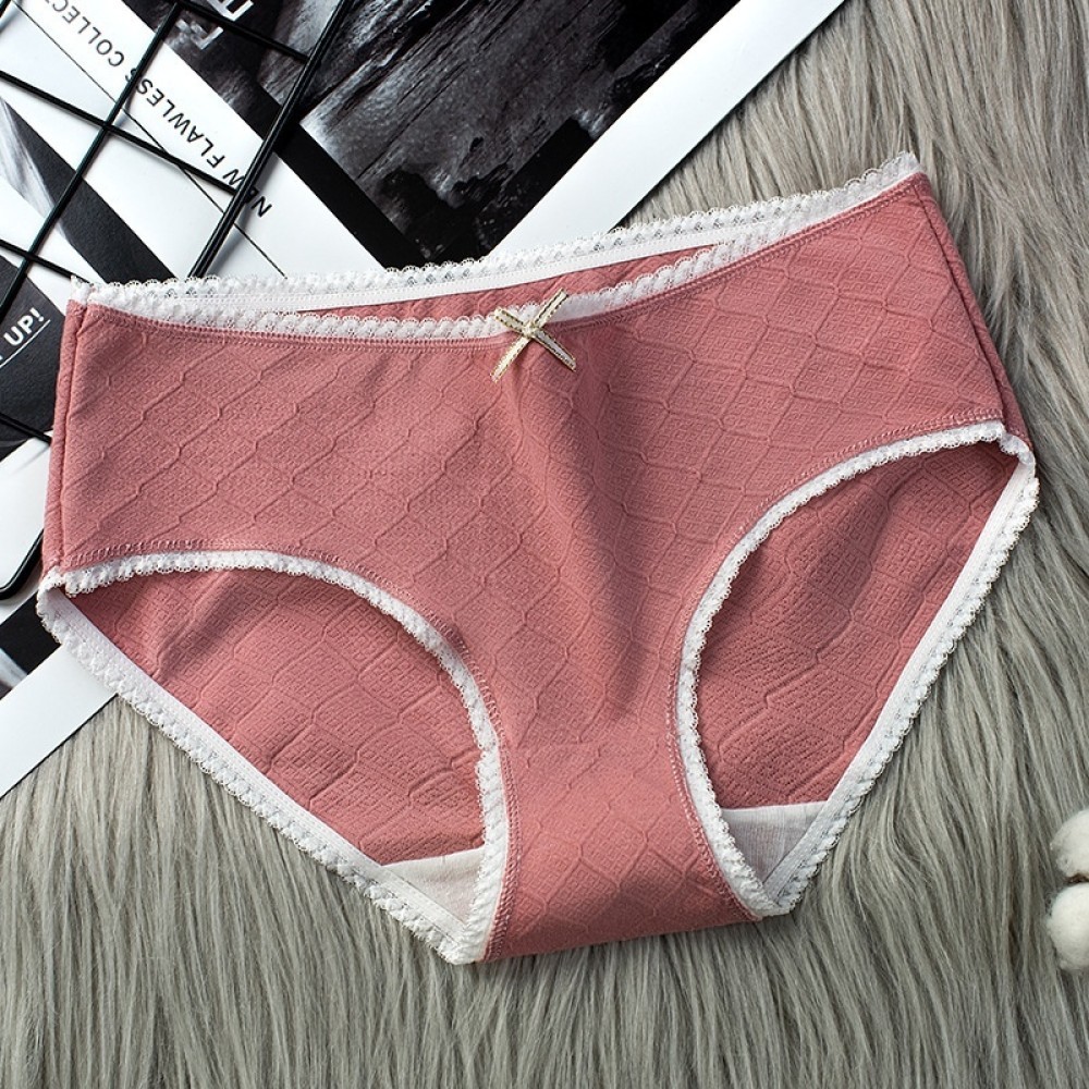 ใหม่ ผู้หญิงลูกไม้ jacquard กางเกงชั้นในเอวกลางผ้าฝ้ายระบายอากาศกางเกงด้านล่างกางเกงสบายสไตล์ญี่ปุ่น