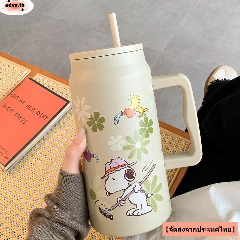 ADVA ถ้วยฉนวน, ถ้วยสูญญากาศการ์ตูน 1500 มล., ของขวัญวันเกิดขวดเก็บความร้อนสแตนเลส Snoopy ความจุขนาดใหญ่