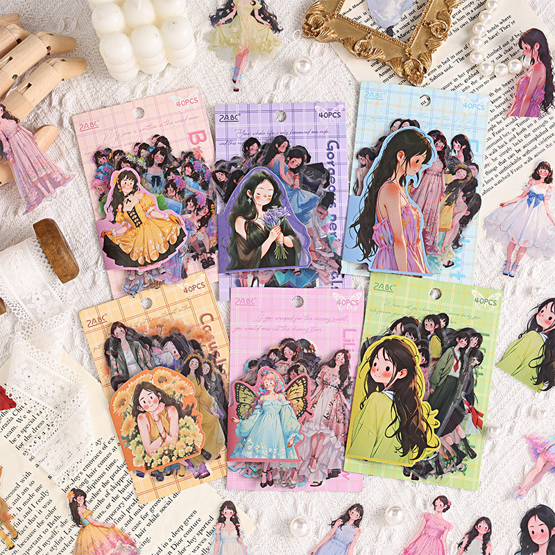 สติ๊กเกอร์แพ็คปี Hualu Series Handbook Collage Base สติ๊กเกอร์โน้ตข้อความ DIY6 รูปแบบ