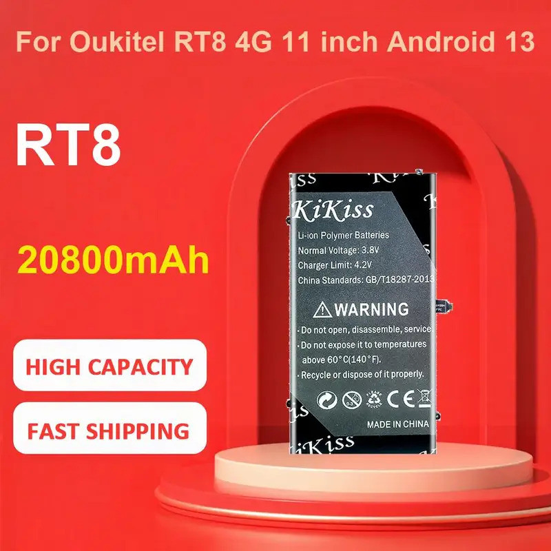 KiKiss แบตเตอรี่สําหรับ Oukitel RT8 4G 11 นิ้ว Android 13,RT8,20800mAh