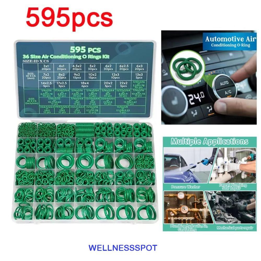 WELLNESSSPOT เครื่องปรับอากาศ O แหวนชุด, 595 ชิ้นยางอุปกรณ์เสริมซีลยาง O-Rings, ทนทาน Assortment ชุดบํารุงรักษา O-Type ปิดผนึกแหวนยางซ่อมประปา
