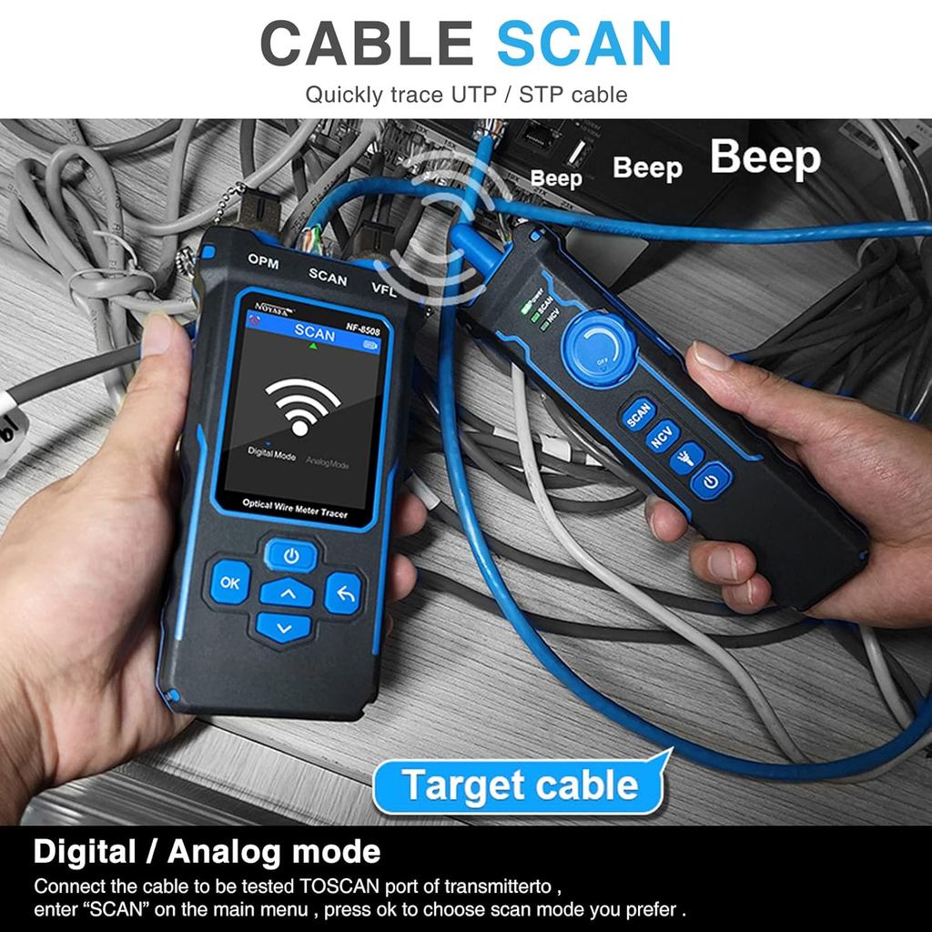 NOYAFA NF-8508 เครื่องทดสอบสายเคเบิลเครือข่ายพร้อมเครื่องวัดพลังงานแสง, CAT5 CAT6 Cable Toner Ethern