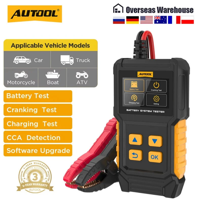 AUTOOL BT360 8-29V เครื่องทดสอบแบตเตอรี่รถยนต์ 2.8 นิ้วหน้าจอสีไฟฟ้าเครื่องวิเคราะห์แบตเตอรี่ 30-200