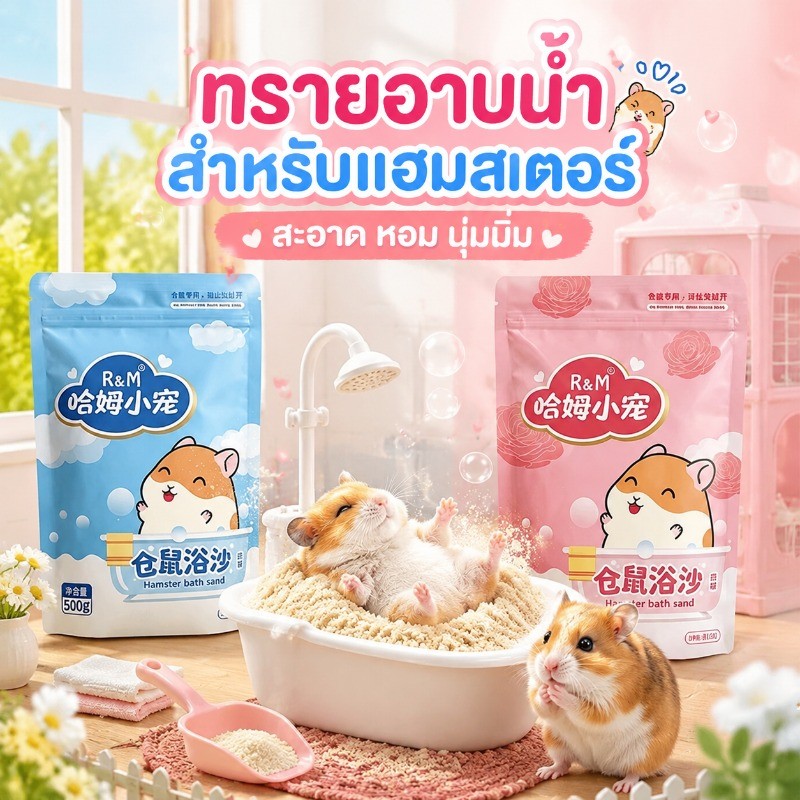 ทรายอาบน้ำหนูแฮมเตอร์ 500g เม็ดทรายละเอียด ทำความสะอาดล้ำลึก เหมาะสำหรับหนูแฮมสเตอร์ทุกสายพันธุ์