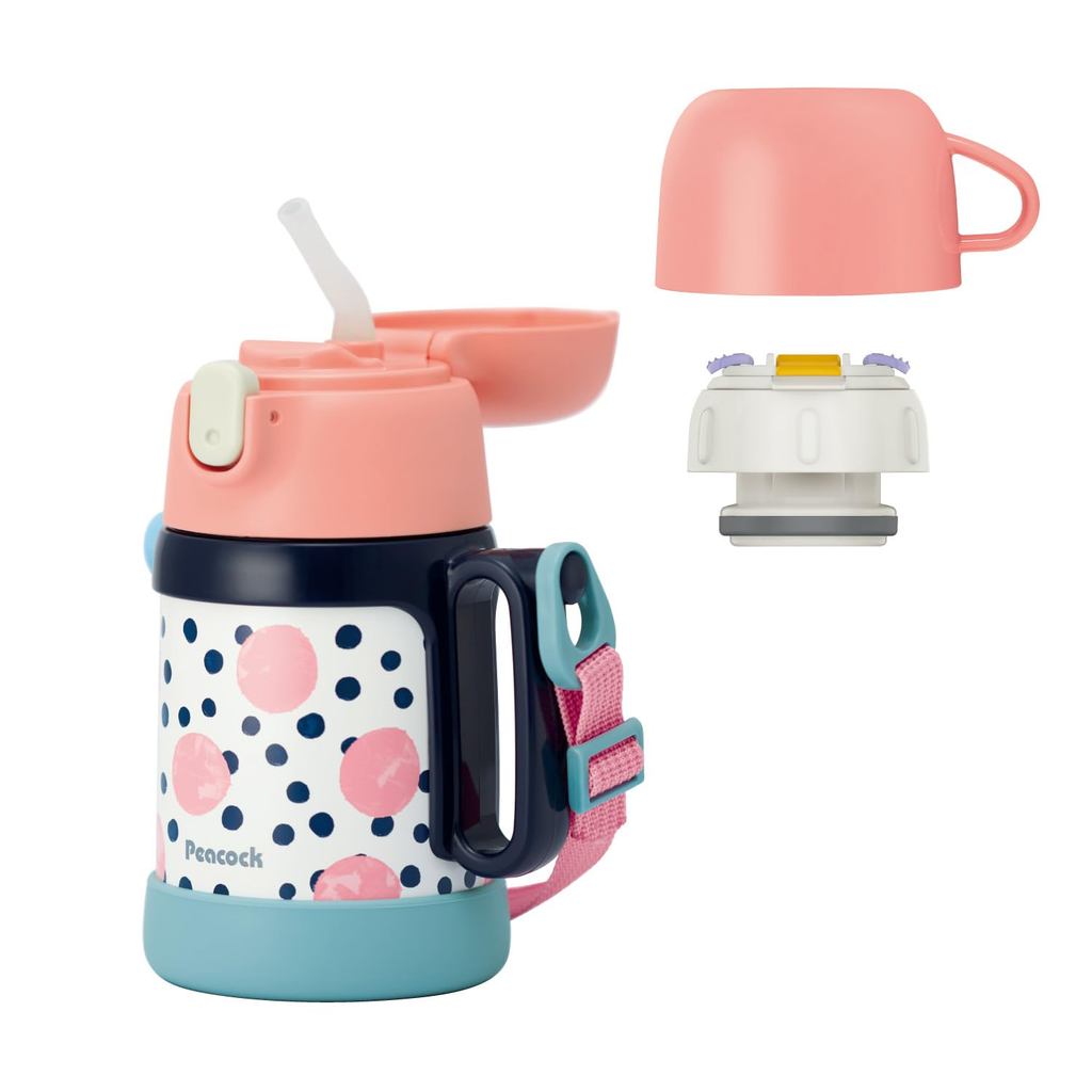 【2-Way Kids Water Bottle】 Peacock Children's Water Bottle 400ml (Web Exclusive, Includes Spare Straw