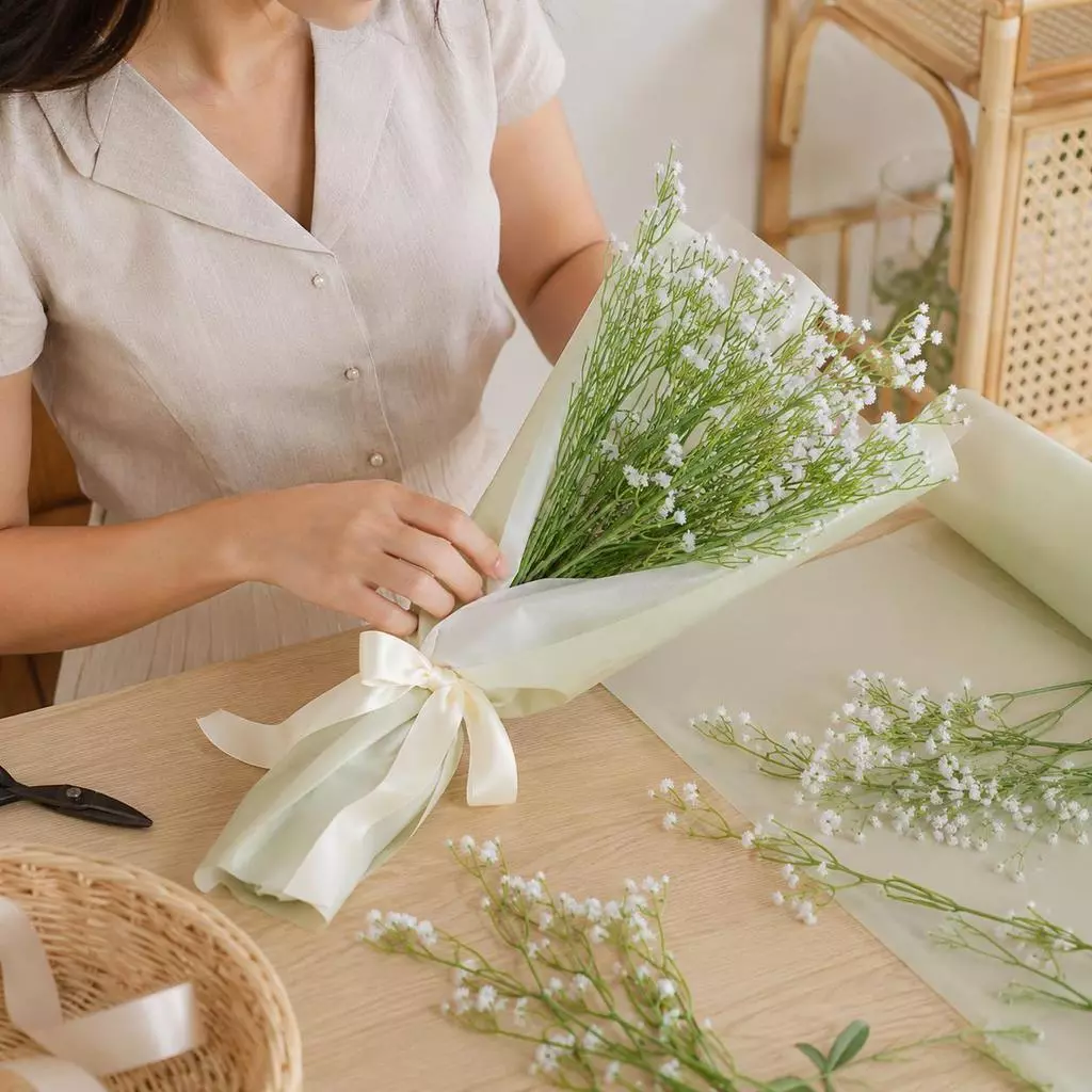 ดอกมณฑลฟ้าเทียม สีขาว 1 ช่อ ขนาด 60 ซม. ทนทานไม่ซีดจาง ตกแต่งงานแต่ง DIY ปาร์ตี้ ตกแต่งบ้าน พร้อมส่ง