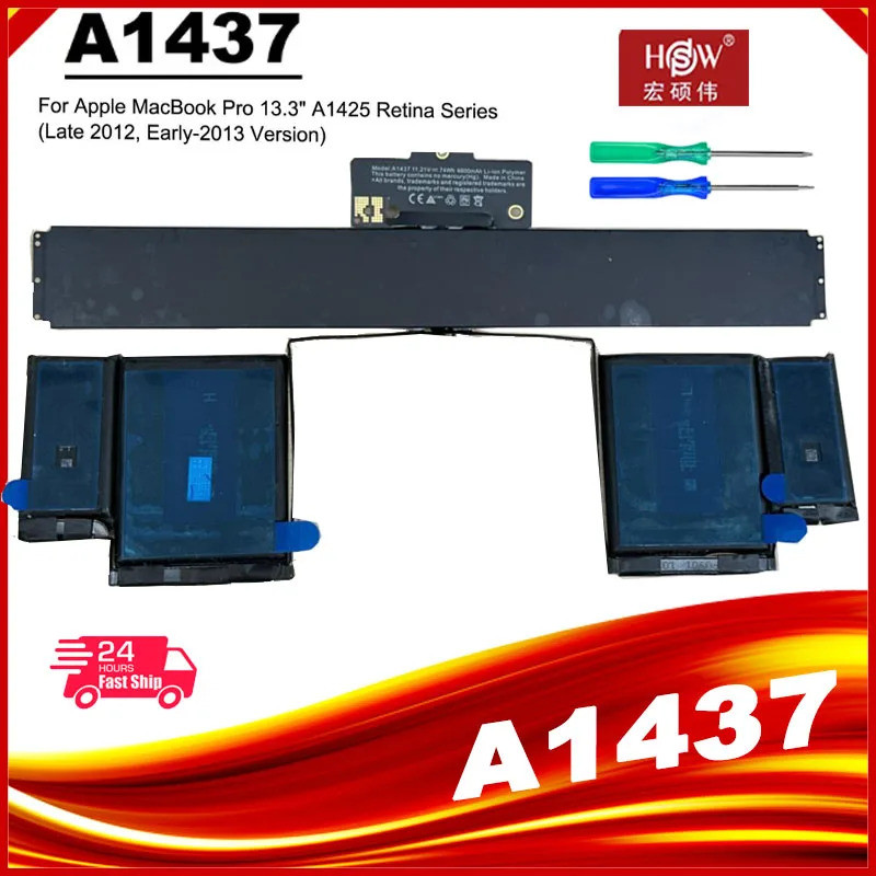 A1437 แบตเตอรี่แล็ปท็อปสําหรับ Apple MacBook Pro 13 "Retina A1425 Late 2012 Early 2013 11.21V 6600mA