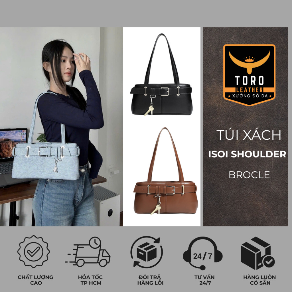 AF4 OSOI SHOULDER BROCLE bag - กระเป๋าถือเทรนด์มาแรงทําจากหนังไมโครไฟเบอร์