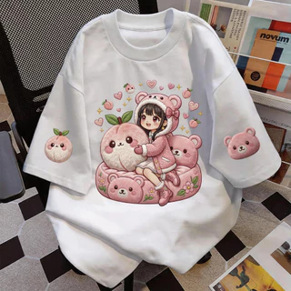 TEE·SHOP🍀 เสื้อยืด 'Kawaii Pink Bear Peach' สไตล์เกาหลี เท่ห์มาก ใส่ได้ทั้งชายหญิง ผ้านุ่มสบายตัวทั้งวัน รองรับ COD 📦