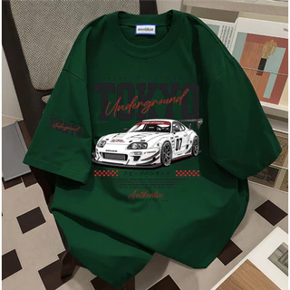 (จัดส่งตลอด 24 ชั่วโมง)AwenMoor เสื้อยืดผู้ชาย ลายพิมพ์รถแข่ง แฟชั่นเกาหลี เสื้อยืดคอกลมแขนสั้น ทรงoversize ผ้าฝ้าย