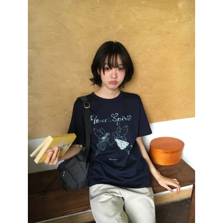KYO 🌸 เสื้อยืดแขนสั้น ทรงOversize สไตล์เกาหลี พิมพ์ลาย "Flouier spirit" COTTON 100% โคตรนุ่ม เสื้อผ้าแฟชั่นผู้หญิง