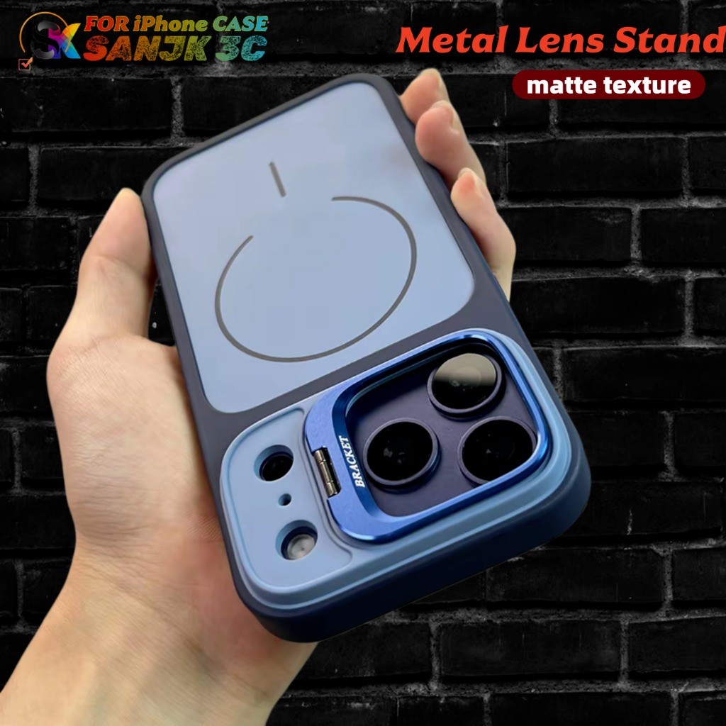 วงเล็บโลหะเคสโทรศัพท์แม่เหล็กสําหรับiPhone 17 ProMax 16 ProMax 15 14 13 12 Pro Max Plus iP 11 ปลอกเลนส์ขาตั้งMatteกันกระแทกฝาครอบป้องกัน