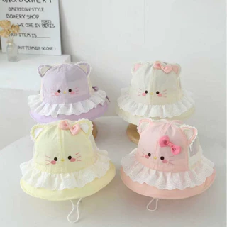 🧸หมวกกันแดดสําหรับเด็ก🎀หมวกชาวประมง ป้องกันรังสีUV ปรับขนาดได้ ใส่สบาย ลายแมวน่ารัก