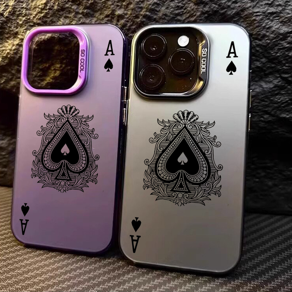 เคสลายไพ่เอซโพดำ iPhone 17 16 15 14 13 12 11 XS XSMax XR ดีไซน์แฟชั่น สตรีท สไตล์เท่ สวยหรู สปอร์ต