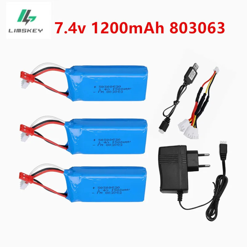 7.4V 1200mAh แบตเตอรี่ Lipo สําหรับ WLtoys V666 V262 V353 V333 V323 RC รถอะไหล่ 2S 7.4 V 803063 ปลั๊