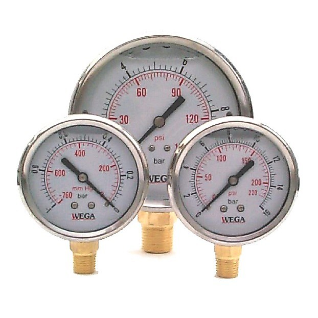 เกจวัดแรงดัน สแตนเลส 4" เกลียวล่าง WEGA pressure gauge สแตนเลส ขนาดหน้าปัด 4 นิ้ว เกลียว 1/2" ออกด้านล่าง