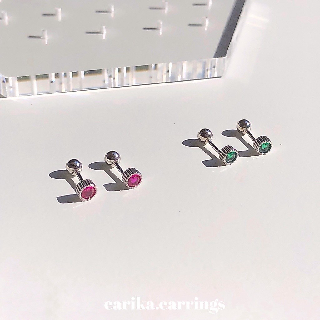 earika.earrings - round gemstone piercing จิวหูเงินแท้รูปวงกลมจี้เพชร เหมาะสำหรับคนแพ้ง่าย