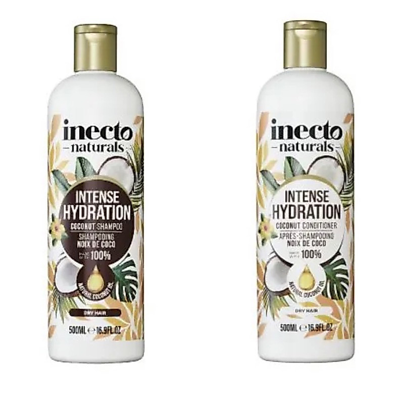 Inecto coconut oil shampoo & conditioner แชมพู ครีมนวดผม น้ำมันมะพร้าว ผมนุ่ม ผมลื่น ขนาด 500ml จากประเทศอังกฤษ