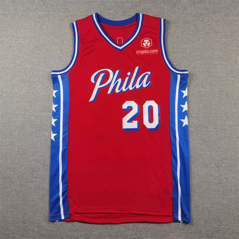ขายส่งเสื้อปัก Philadelphia 76ers เสื้อบาสเก็ตบอลสีแดง Jersey Marksy Phala