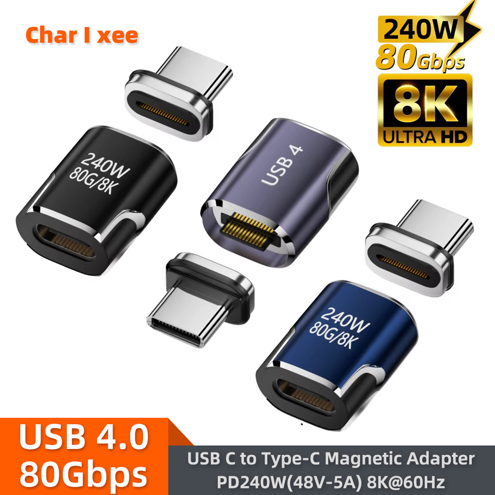 USB4.0 Thunderbolt4/3 แม่เหล็ก USB C ถึง Type-C 240W 80Gbps Fast Charging แม่เหล็กชาร์จสายแปลง 8K @ 60Hz OTG USB C อะแดปเตอร์