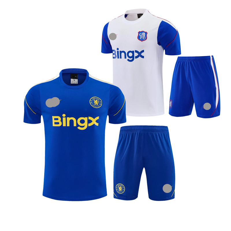 Defoot 26-27CFC Blue Training Suit Set Zipper Pocket Shorts เสื้อยืดคอกลมชุดกีฬาขนาดบวก