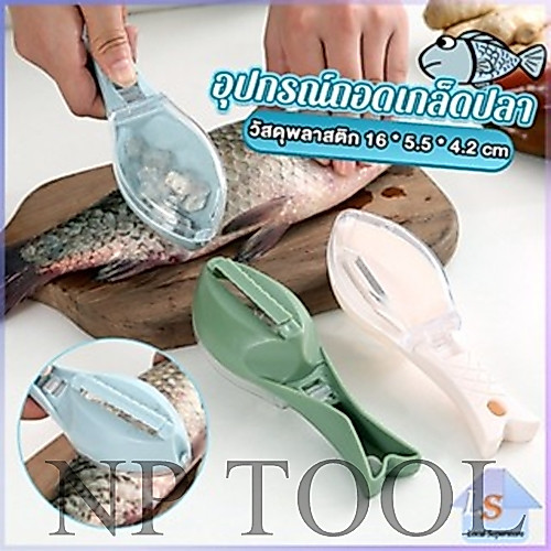 NP-582 ที่ขูดถอดเกล็ดปลา อุปกรณ์ครัว มีสามสี มีกล่องเก็บเกล็ดปลาไม่ให้เลอะ Fish scale scraper