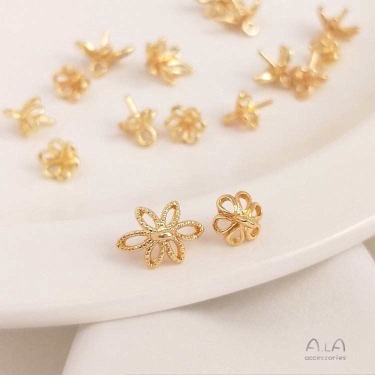 14K Gold-Covered สี-การเก็บรักษาดอกไม้ครึ่งหลุมผู้ถือลูกปัดคริสตัลจี้มุกหมวกลูกปัด Receptacle Handma