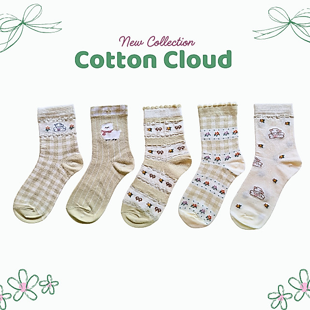 💚🐑 ถุงเท้าข้อกลาง โทนสีเขียวใส่ง่าย คอลเลคชั่น Cotton cloud 🐑💚