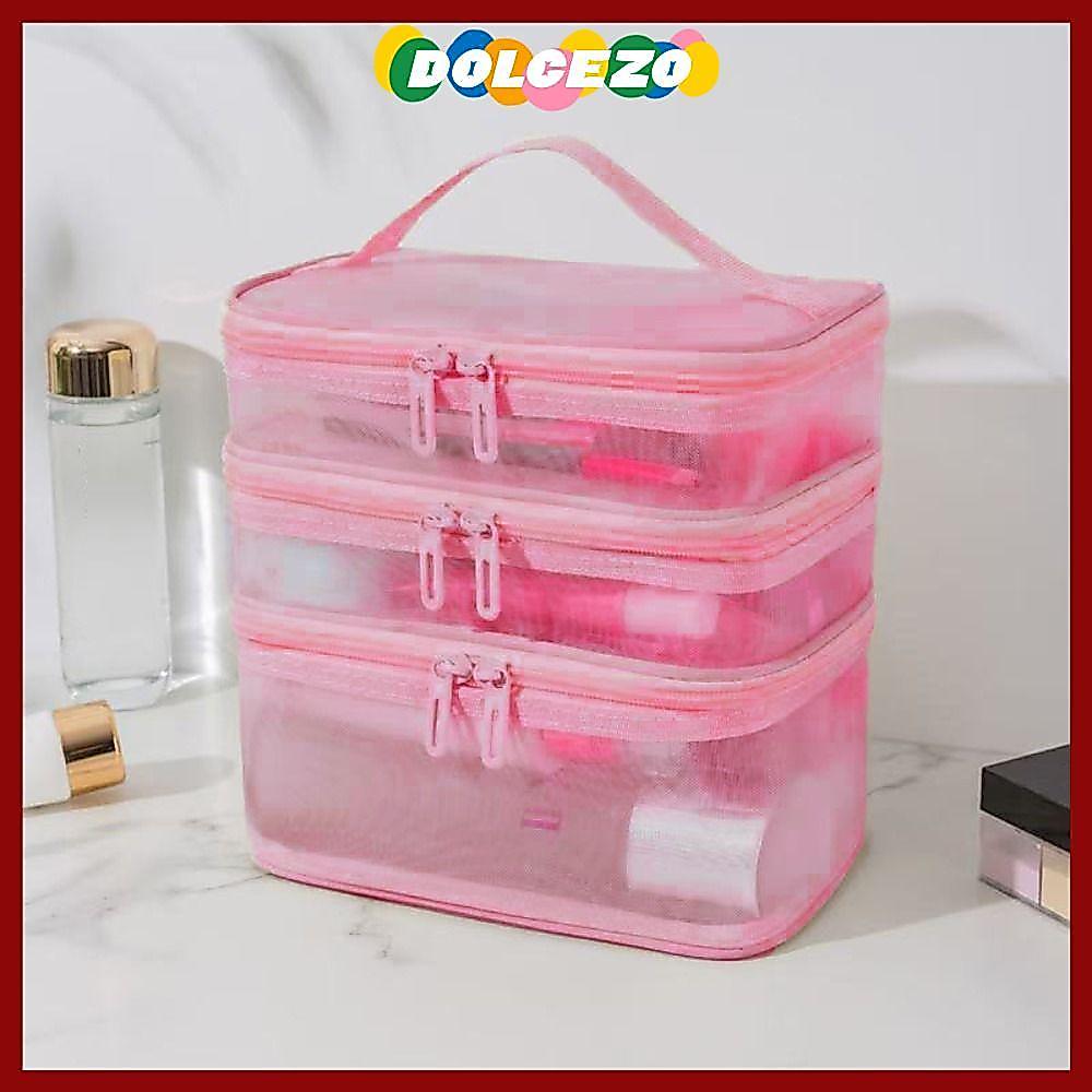 DOLCEZO กระเป๋าเครื่องสําอางสําหรับเดินทาง, กระเป๋าจัดระเบียบแต่งหน้าความจุขนาดใหญ่ 2/3 ชั้น, ที่เก็บตาข่ายโปร่งใสแบบพกพาแต่งหน้ายิมว่ายน้ํา
