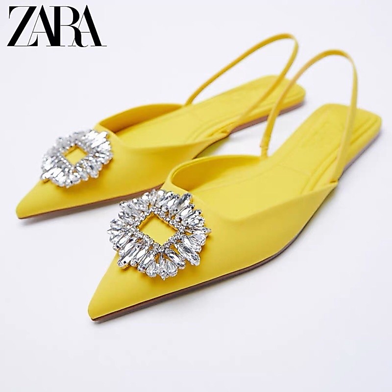 [ZARA] รองเท้า ZARA LOW HEEL YELLOW MULE พร้อมหินเกลียว