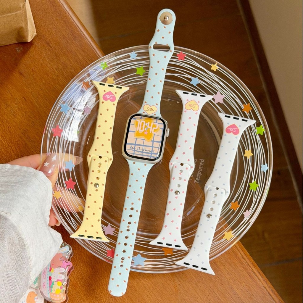 สายนาฬิกาซิลิโคนลายประกายรุ่นผอดผิวบาง ดีไซน์น่ารัก สวมใส่สบาย เข้ากับ Apple Watch Ultra 2, Series 11,10,9,8,7,6,5,SE
