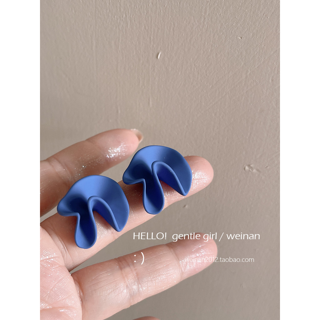 Blue Past Kle Klein Sapphire Blue ถาดม้วนยุงหูคลิปเกาหลี Niche ต่างหูแหวนการออกแบบความรู้สึก All-Mat