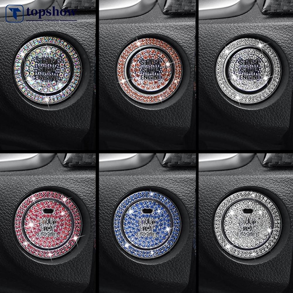 TOPSHOW 2 ชิ้น Universal Car Start แหวนตกแต่งคริสตัลเพชรสวิทช์ภายในปุ่ม Protector สติกเกอร์รถอุปกรณ์