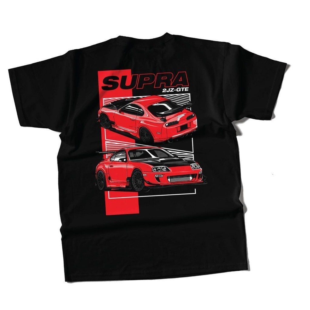 เสื้อยืดคอกลมแขนสั้นลาย SUPRA 2JZ-GTE Cotton 100%, ไซส์ S-4XL