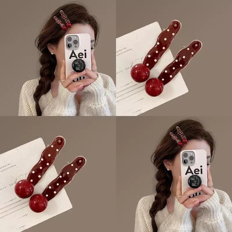 กิ๊บติดผม 1ชิ้น โทนสีแดงลายจุด พร้อมส่ง มาใหม่