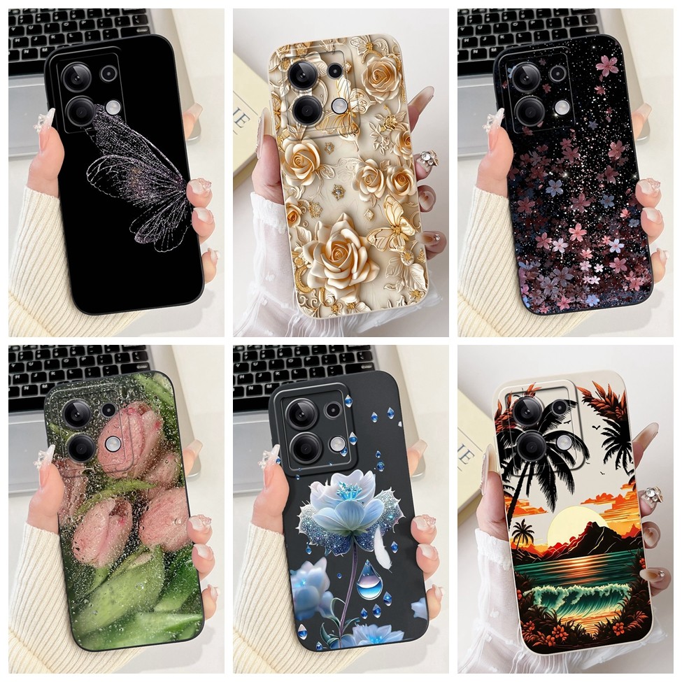 สําหรับ Redmi หมายเหตุ 13 5G กรณีซิลิโคนแมวน่ารักแฟชั่นผีเสื้อดอกไม้ Love ทาสีเคสโทรศัพท์ 2312DRAABG