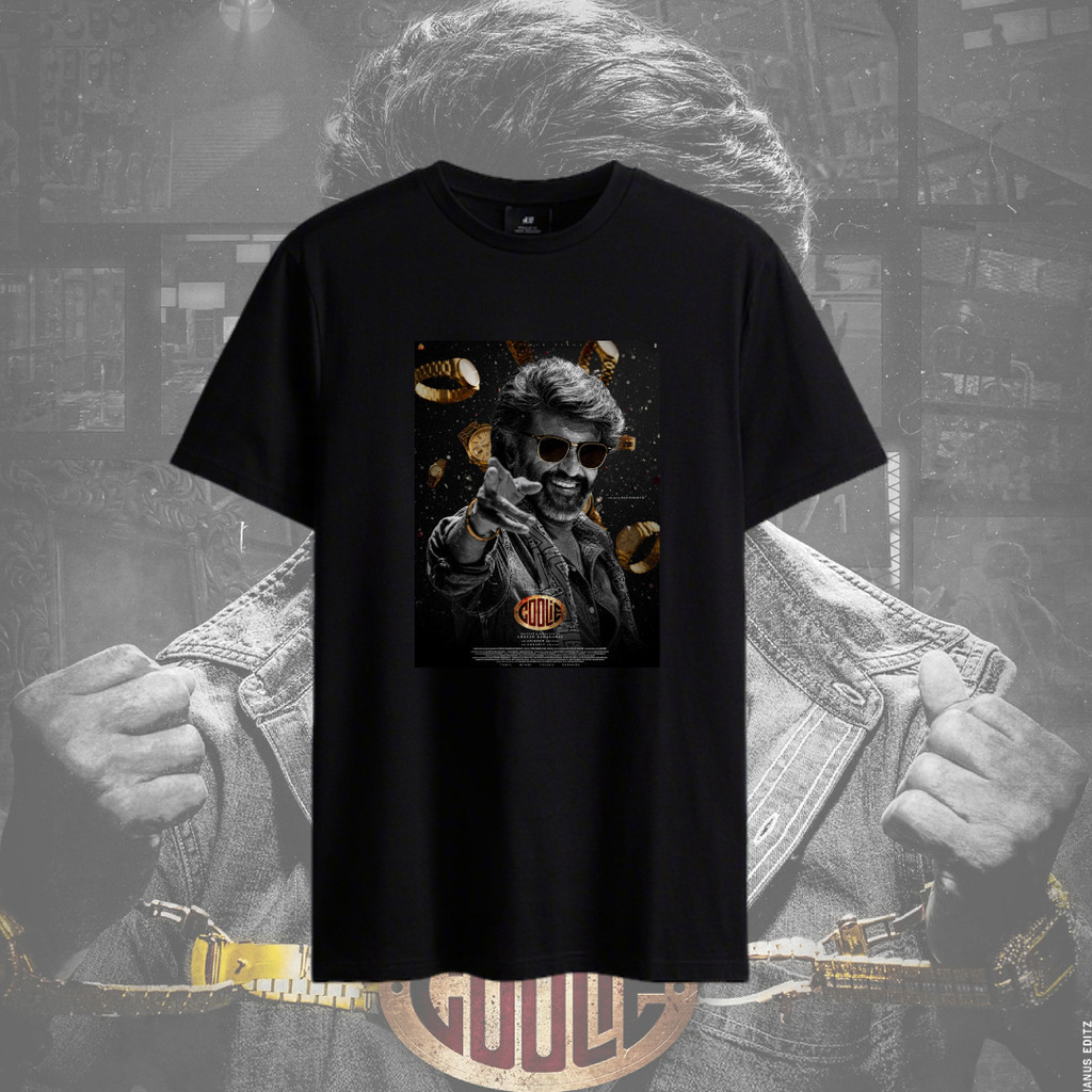 เสื้อยืดโอเวอร์ไซส์BAJU Coolie Rajini T เสื้อ SUPER STAR RAJINI เสื้อ Coolie ภาพยนตร์ 100% ผ้าฝ้ายแข