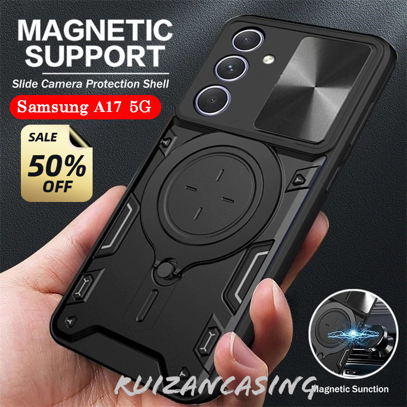 เคสโทรศัพท์สําหรับ Samsung Galaxy A17 A07 5G 4G SamsungA17 SamsungA07 2025 ปลอก Push Slide กล้องเลนส์ป้องกัน Hard Magnetic Ring Holder Bracket เกราะกันกระแทกปลอกปกหลัง