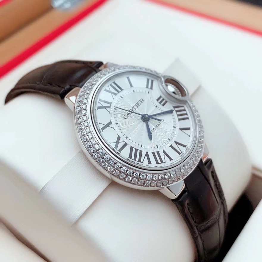 ด้านหลังเพชร Cartier Cartier Automatic 33mm Female Mechanical Watch Blue Balloon Cartier Female Watc