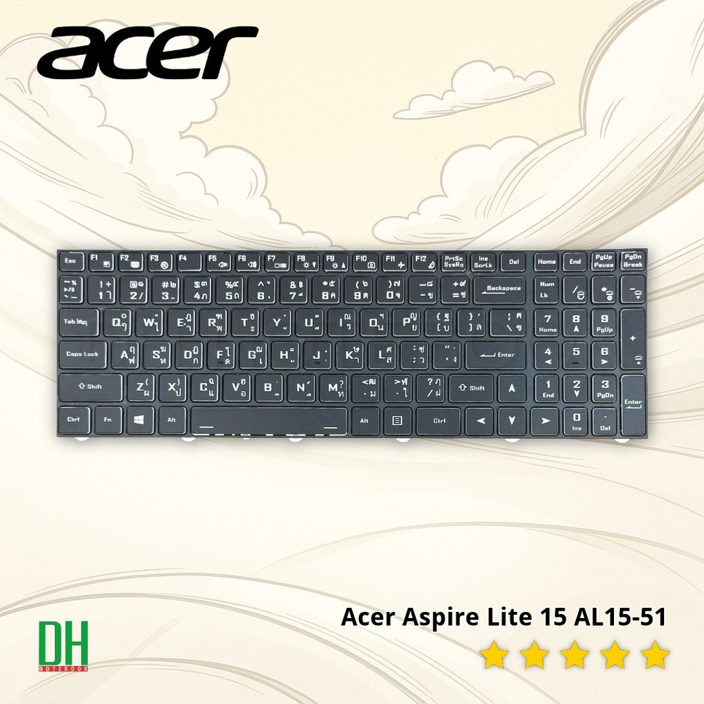 คีย์บอร์ดโน๊ตบุ๊ค Acer Aspire Lite 15 AL15-51 อะไหล่ OEM คุณภาพสูง สำหรับซ่อม/เปลี่ยน TH/US QWER Layout