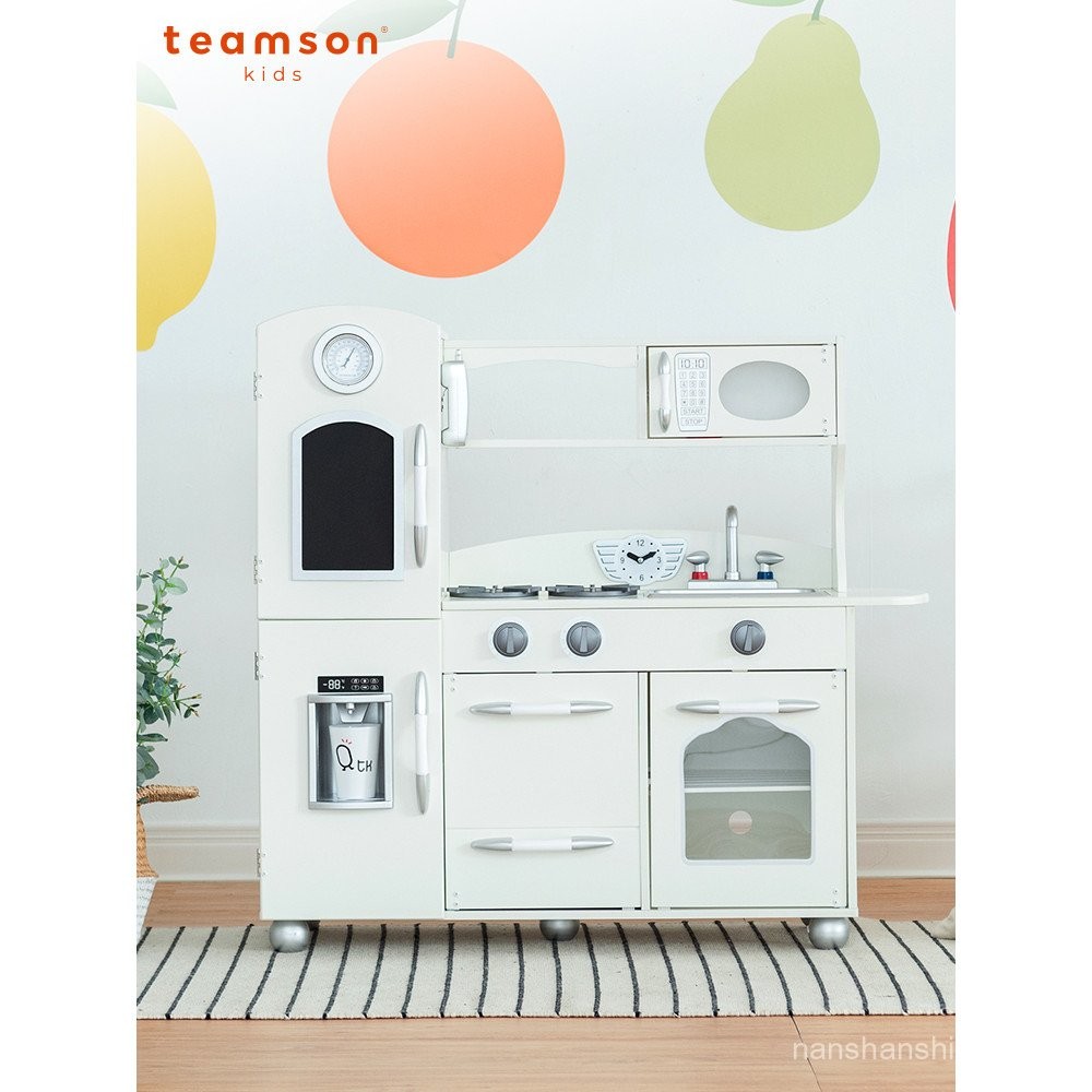 Teamson Dison Dison บ้านจําลองห้องครัวไม้เล่นบ้านทําอาหารเด็กครัวชุดของเล่นของขวัญสีขาว
