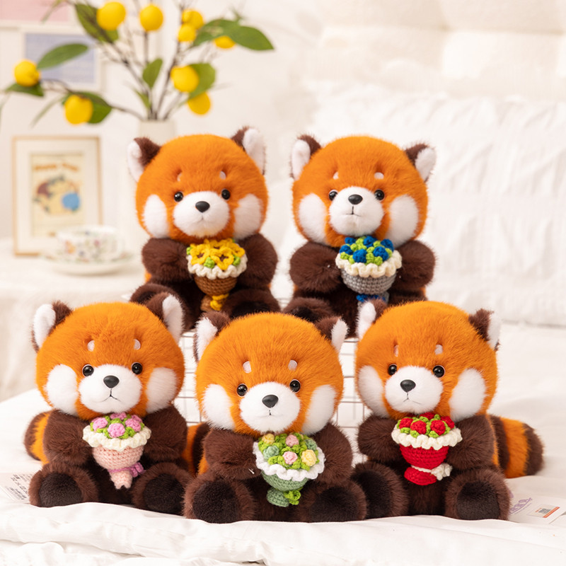 Raccoon ของเล่นตุ๊กตาช่อดอกไม้นุ่ม Huggable หมอนตุ๊กตาแพนด้าสีแดงตุ๊กตาของขวัญวันเกิดเด็กผู้หญิง