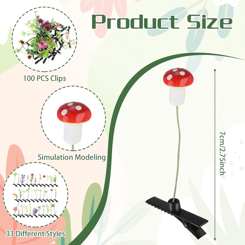 Tigeen 100 ชิ้น Rave Sprouts Bean Sprout กิ๊บติดผมตลกสไตล์ผสมพืช Hairpins อุปกรณ์เสริมผมสําหรับ Home