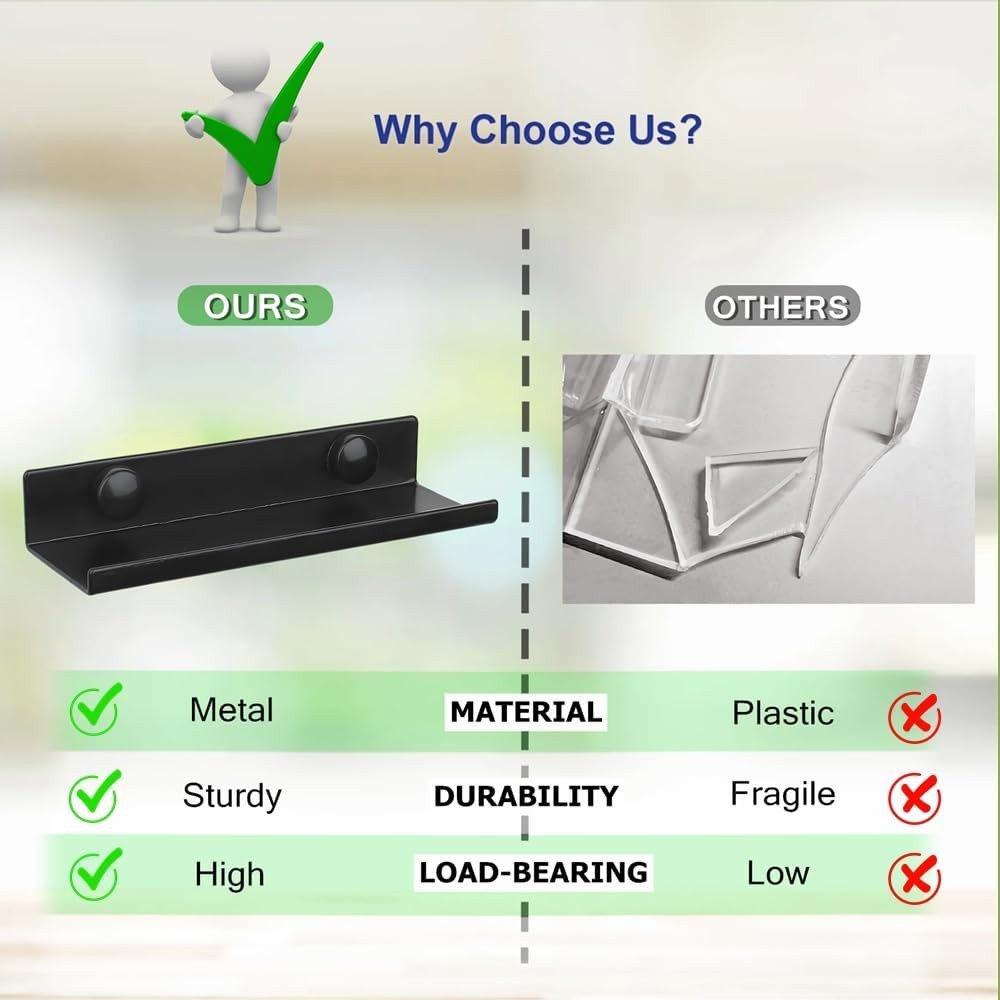 BiJun ไวนิล Wall Mount 10 แพ็ค,โลหะสีดําผู้ถือไวนิล Wall Display ชั้นวางบันทึก Wall Mount สําหรับอัล