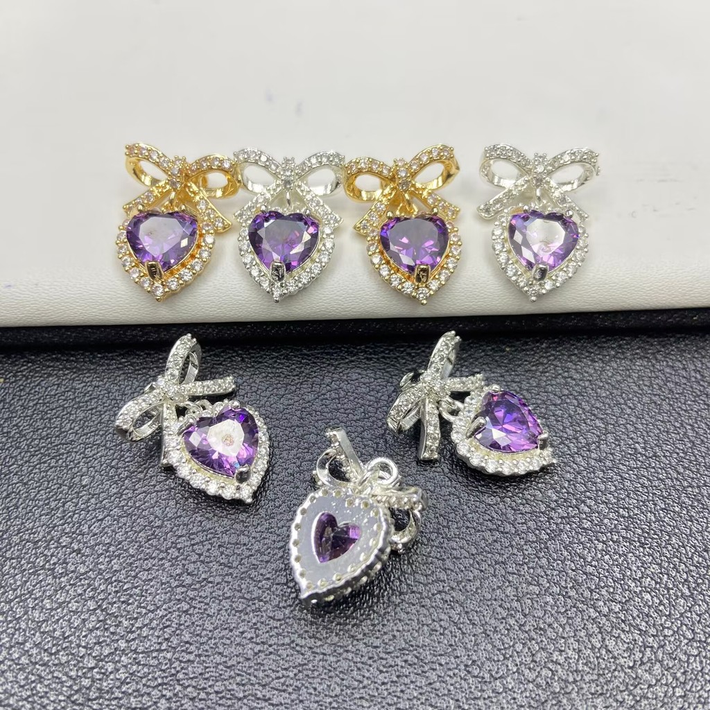 จี้ 14K Full Diamond Love Heart Bow diy