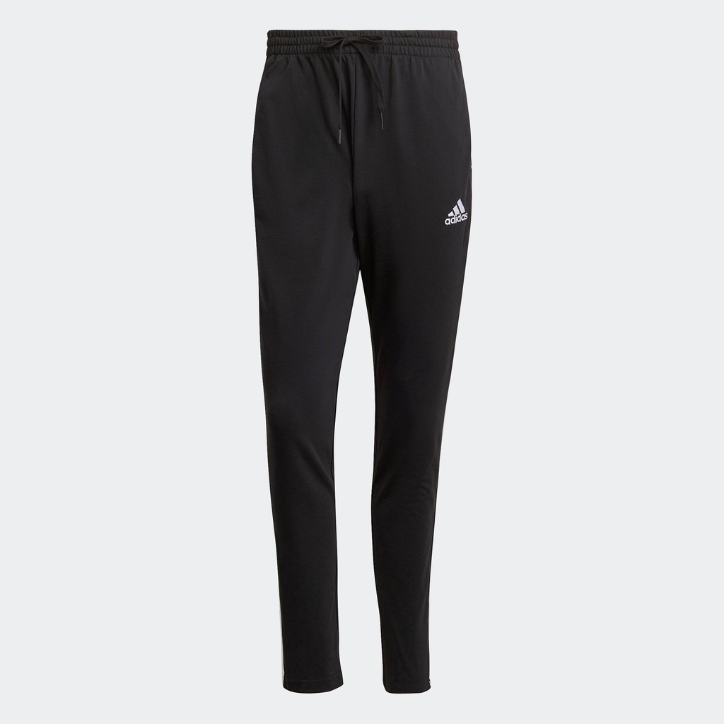 adidas Lifestyle Essentials Single Jersey Tapered Open Hem 3-Stripes Pants Men Black GK8995