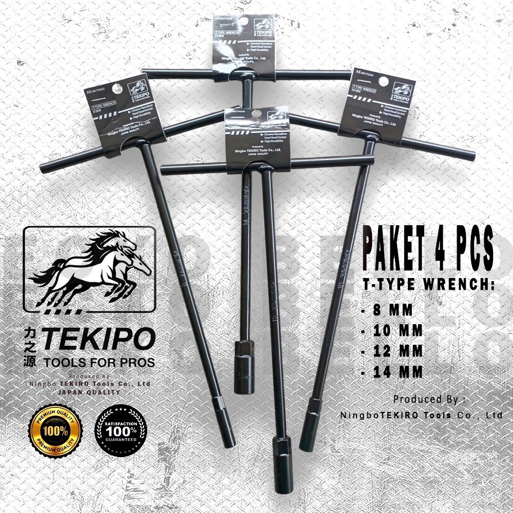 TEKIPO แพคเกจประแจ T-Sock ขนาด 8-10-12-14 มม. / Tekipo T-Wrench ครบชุด