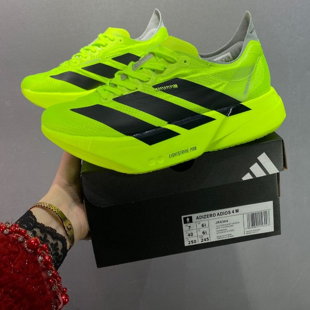Adizero Adios Pro 4 รองเท้าวิ่งสำหรับผู้ชายและผู้หญิง พร้อมแผ่นคาร์บอน JR6364 15XV